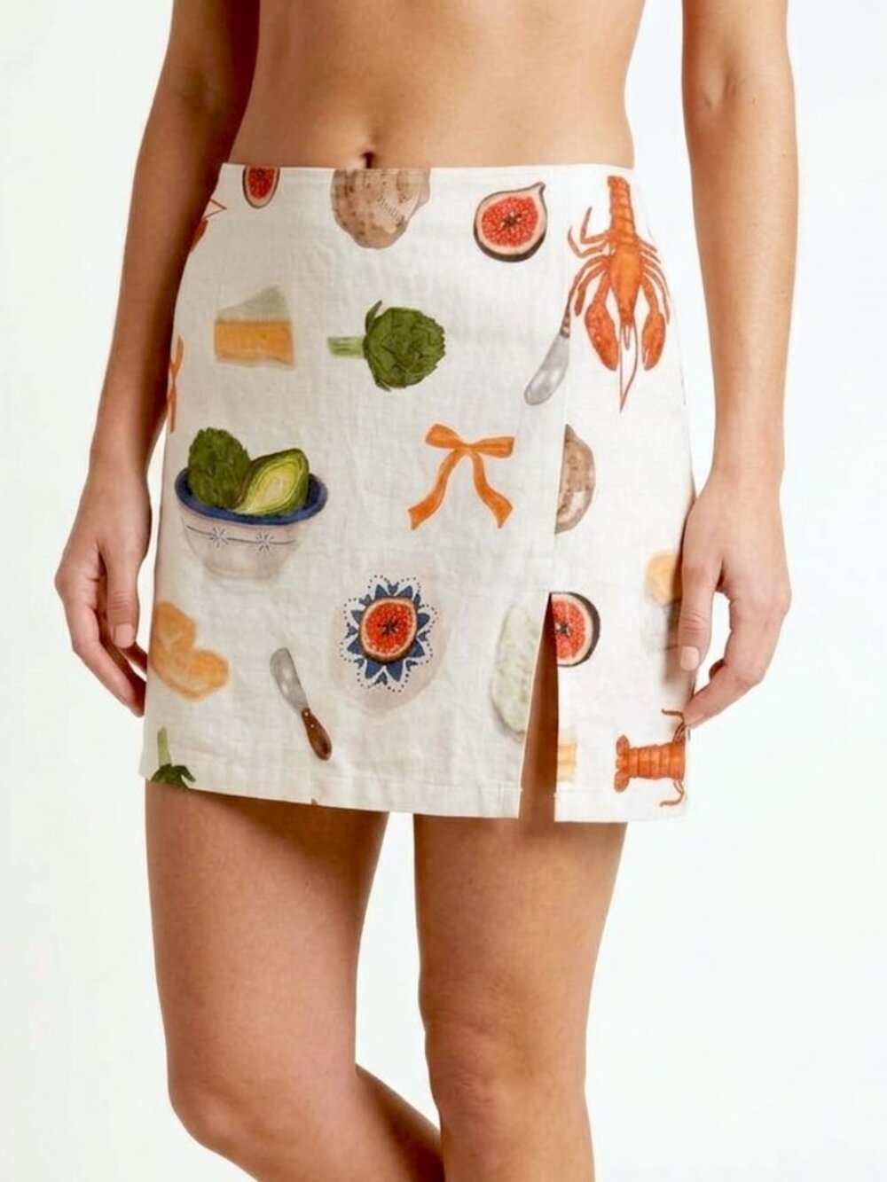 NWOT BAILEY ROSE Cream Lobster Coastal Print Mini Skirt sz M